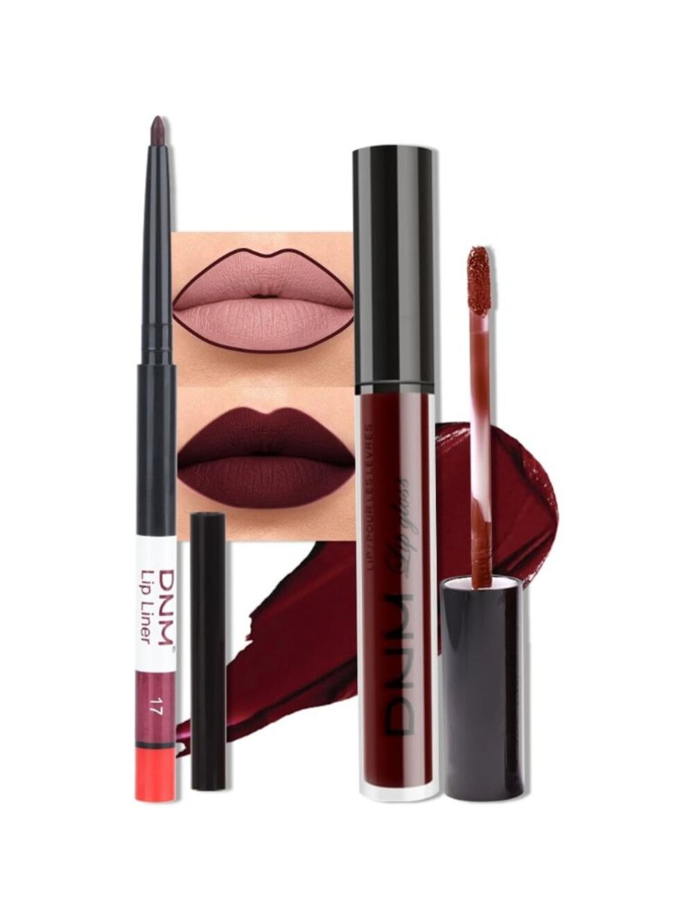 DNM 01# Purple Plum 2Pcs 24H Long-Lasting Matte Liquid Lipstick and Lip Liner